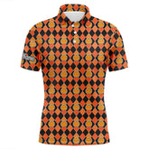 Maxcorners Golf Halloween Pumpkin Seamless Orange Pattern Customized Name 3D Polo Shirt