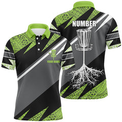 Maxcorners Green tribal black Mens disc golf polo shirt custom name, number disc golf jersey, disco golf outfit MT0510