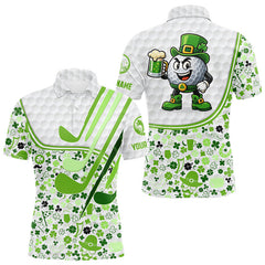 Maxcorners Personalized Funny Golf beer Green clover pattern golf clubs St Patrick's Day golf polo shirt for men LM2711