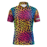 Maxcorners Colorful Rainbow leopard pattern Mens golf polos shirts custom golf attire for Mens