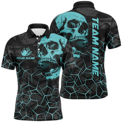 MaxCorners Bowling And Pins Black Skull Camo Customized Name, Team Name 3D Polo Shirt For Men