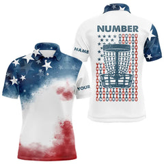 Maxcorners Watercolor American Flag Mens Disc golf polo shirts custom name and number patriotic disc golf jersey MT0510