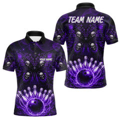 Maxcorners Personalized Black & Purple bowling jersey Butterfly skull Bowling Team Shirts, bowling gifts for men TU3012