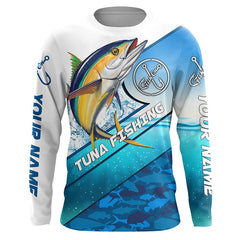 MaxCorners Tuna Fishing Blue Sea Camo Customized Name 3D Long Sleeve Shirt