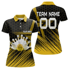 Maxcorners Black And Gold Custom Bowling Polo, Quarter Zip Shirts For Men, Bowling Team League Jersey