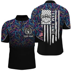 Maxcorners Black Bowling Camo Polo Bowling Shirts Custom American Flag Patriotic Bowling Team League Jerseys For Men And Women