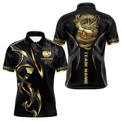 Maxcorners Black and Gold Dragon Bowling ball Polo, Quarter Zip Shirts for Men Custom Bowling Team jerseys