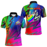 Maxcorners Colorful Rainbow Lightning Thunder Team Bowling Shirt For Men & Women Custom Bowling Polo, 1/4 Zip Jersey