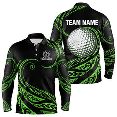 Maxcorners Black and Green Tribal Pattern Golf Ball Mens Golf Polo Shirts custom unique mens golf apparel