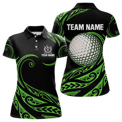 Maxcorners Black and Green Tribal Pattern Golf Ball Mens Golf Polo Shirts custom unique mens golf apparel