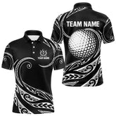 Maxcorners Black and White Tribal Pattern Golf Ball Mens Golf Polo Shirts custom unique mens golf apparel