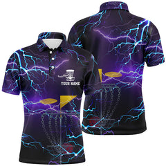 Maxcorners Mens disc golf polo shirts custom purple lightning disc golf basket disco golf outfit MT0510