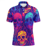 Maxcorners Golf Colorful Neon Skull Pattern Customized Name 3D Polo Shirt Unisex