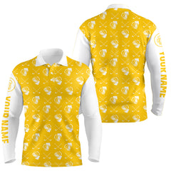 Maxcorners Yellow and white golf pattern Mens Golf polo shirts custom name golf beer outfit men golf clothes
