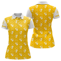Maxcorners Yellow and white golf pattern Mens Golf polo shirts custom name golf beer outfit men golf clothes