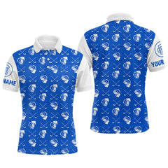 Maxcorners Blue and white golf pattern Mens Golf polo shirts custom name golf beer outfit men golf clothes