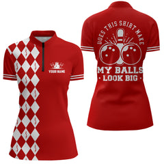 Maxcorners Funny red and white argyle retro Bowling Shirt for men Custom Does this shirt make my balls look big MT0609