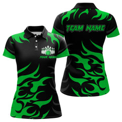 Maxcorners Black and Green Flame Bowling shirts for Men Custom team bowling jerseys, mens bowling apparel LM1307