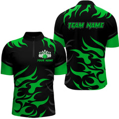 Maxcorners Black and Green Flame Bowling shirts for Men Custom team bowling jerseys, mens bowling apparel LM1307