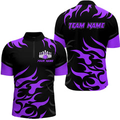 Maxcorners Black and Purple Flame Bowling shirts for Men Custom team bowling jerseys, mens bowling apparel LM1307