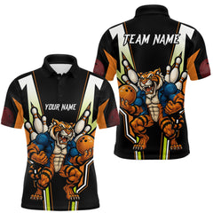 Maxcorners Black and Orange Tiger Bowling Team Polo, Quarter Zip Shirts For Men Custom Tiger Bowling Jerseys LM1411