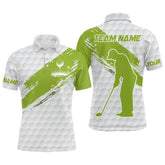 Maxcorners Green and White golf ball pattern Mens golf polo shirts custom team name mens golf clothes