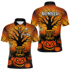 Maxcorners Black and Orange Funny pumpkin Halloween disc golf polo shirts for men Custom Team Disc Golf attire LM1809