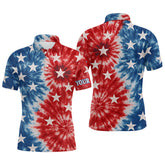 Maxcorners American Flag Tie dye pattern Mens golf polo shirts custom name patriotic golf attire for mensMT0306