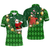 Maxcorners Christmas Santa Playing Golf Green Argyle Pattern Golf Polo Shirt Custom Xmas Mens Golf Outfits