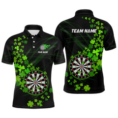 Maxcorners Green Shamrock Lucky Darts Polo, Quarter-Zip Shirts For Men Custom St Patrick Day Dart Team Jerseys Nqs9458