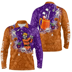 Maxcorners Halloween Skull Playing Golf Mens Golf Polo Shirt Custom Halloween golf outfit For Men Golf Gifts LM2707