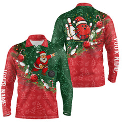 Maxcorners Christmas Santa Mens Bowling Polo, Quarter Zip Shirt Custom Christmas Team Bowling outfit For Men LM2707