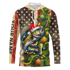 Maxcorners Personalized Christmas Walleye Fishing American Flag Patriotic Performance Long Sleeve Fishing Shirts