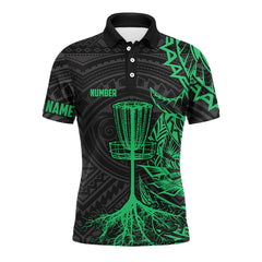 Maxcorners Green tribal Mens disc golf polo shirt custom black disc golf basket jerseys team mens disc golf shirt MT0510
