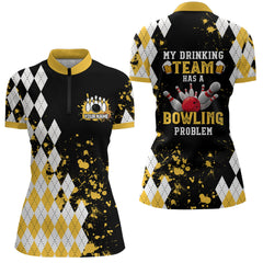 Maxcorners Personalized Yellow Beer Retro Bowling Polo Shirts Custom My Drinking Team Has A Bowling Problem For Men And Women
