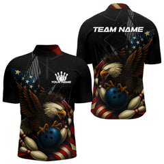 Maxcorners American Flag Eagle Black Bowling Shirts For Men Custom Patriotic Bowling Team Jersey gift for Bowler MT0609