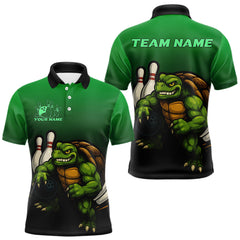 Maxcorners Custom Green Turtle Bowling Polo, Quarter Zip shirts For Men, Bowling tournament Team Jerseys TU0909
