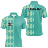 Maxcorners Turquoise argyle pattern Bowling Polo, Quarter Zip Shirt For Men Custom Team Bowling Jerseys LM2206