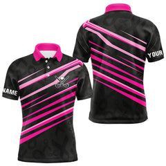 Maxcorners Pink and Black ribbon pattern Men golf polo shirts Custom breast cancer golf attire for men LM2206