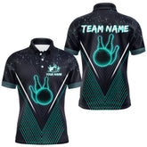 Maxcorners Bowling polo, quarter zip shirt for Men custom team bowling jersey, gift for bowlers | Turquoise LM1307