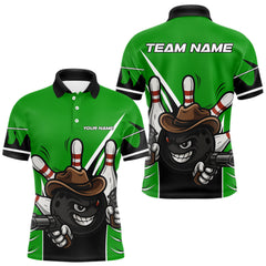 Maxcorners Funny Cowboy gun bowling ball and pins Bowling shirt for Men Custom bowling team jersey | Green TU1609