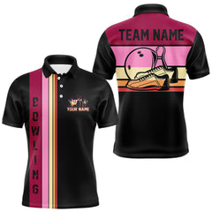 Maxcorners Black and Pink Retro Bowling Polo, Quarter Zip Shirts for Men Custom Team Bowling League Jerseys TU1908