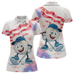 Maxcorners Funny Golf Ball Watercolor red, white and blue Mens golf polo shirts custom patriotic fun golf shirts LM2007