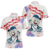 Maxcorners Funny Golf Ball Watercolor red, white and blue Mens golf polo shirts custom patriotic fun golf shirts LM2007