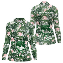Maxcorners Green tropical leaf pattern pink flower funny Golf polo shirts For Men Custom mens golf outfitsMT0306