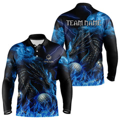 Maxcorners Blue Flame Dragon Golf polo shirts For Men Custom Dragon team mens golf outfits, gift for golf loverMT0306