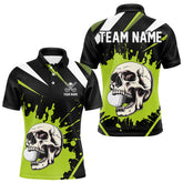 Maxcorners Black and Green Skull Golf polo shirts For Men Custom team golf outfits men, cool golf giftsMT0306
