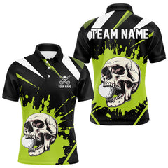 Maxcorners Black and Green Skull Golf polo shirts For Men Custom team golf outfits men, cool golf giftsMT0306