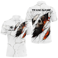 Maxcorners Personalized White Grunge Flame Skull Bowling shirts for men Custom Team Bowling League Shirts LM2408