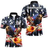 Maxcorners Blue Camo American Flag Eagle Flame Bowling Shirts For Men Custom Patriotic Bowling Team Shirts LM2608